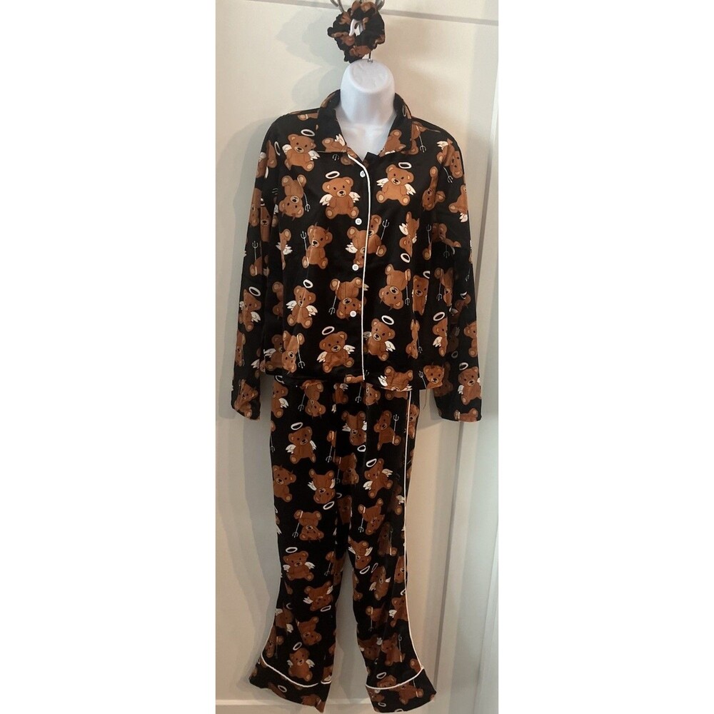 True by rue21 Plush Angel & Devil Teddy Bear Collared Pajama Set w/ Scrunchie S